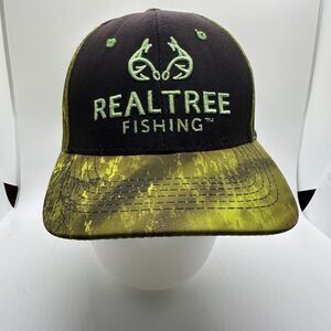 REALTREE FISHING EMBROIDERED BLACK‎ YELLOW CAMO ADJUSTABLE CURVED BILL HAT CAP
